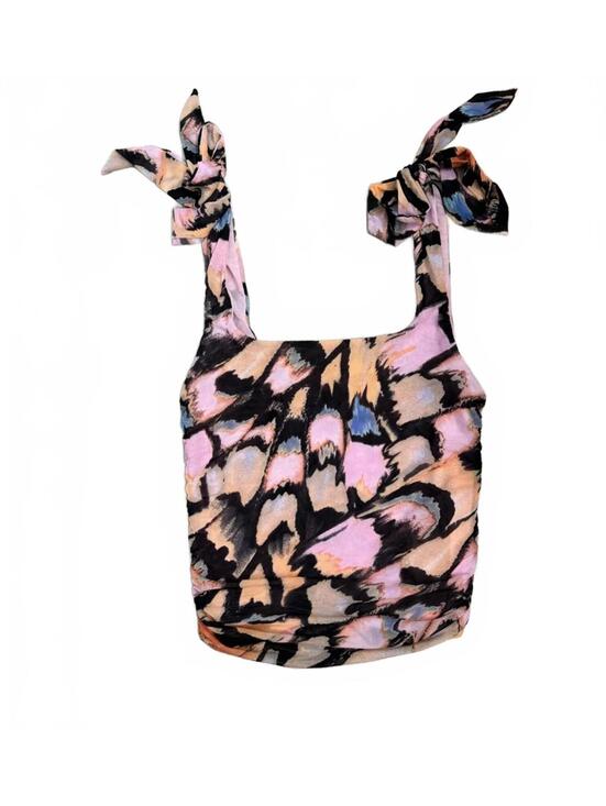 Free People Tops - Free People Avenue Black Abstract Print Tie Sleeve Crop Tank Top- Size Small